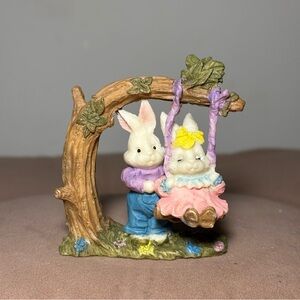 Adorable Bunny Figurine on Swing- Holly Pond Hill Vintage 1990s "Easter Jubilee"